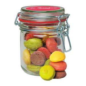 85 g Macaron-Gebäck im Bügelglas mit Werbeetikett