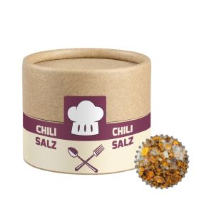 30 g Chili-Salz in Kraftpapierdose Mini mit Werbeetikett