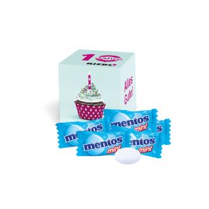 Werbewürfel mit Mentos Mint und Logodruck