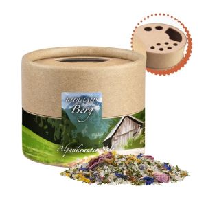 50 g Schweizer Alpenkräuter-Salz im Kraftpapierstreuer Mini mit Werbeetikett