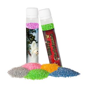 25 g Dekor-Zucker im Kunststoff Reagenzglas mit Werbe-Etikett und Logodruck