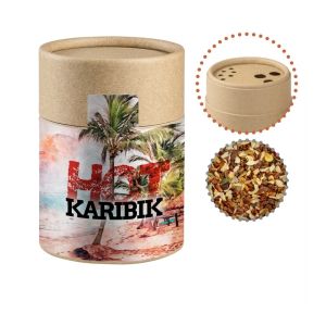 50 g Gewürzmischung HOT Karibik Mix im Kraftpapierstreuer Midi mit Werbeetikett