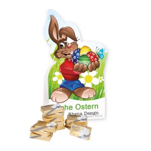 Werbe-Osterhase mit Lindt Schokotäfelchen und Logodruck