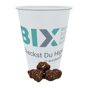 100 g Popcorn Milchschokolade im Becher mit Werbedruck