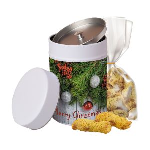130 g Fruchtstollen-Kekse Mirabelle in Keksdose mit Werbe-Etikett