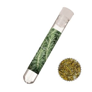 8 g Rosmarin-Salz im Reagenzglas mit Werbeetikett