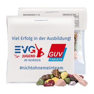 10 g Express Kakao Kieselsteine im Flowpack mit Werbereiter