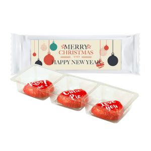 Schoko Herzen im Tray mit Werbe-Etikett mit Werbedruck