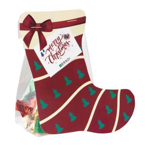 ca. 50 g bunte metallic Bonbons im Standbeutel mit Werbereiter