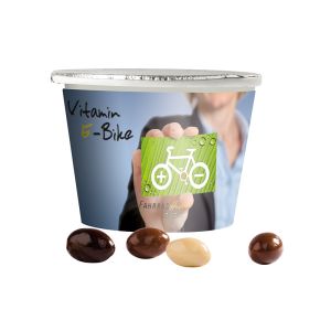 Werbebecher mit Schoko Erdnüssen und Werbebanderole