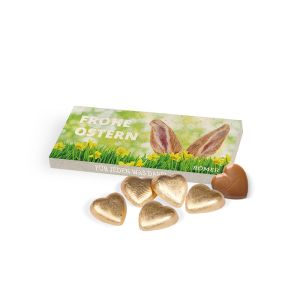 Lindt Schoko-Herzen lose in Präsentbox (Graspapier) mit Werbedruck