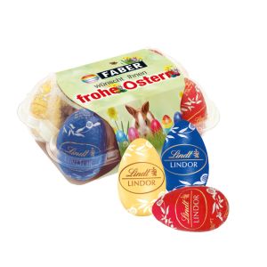 Lindt Ostereier 6er Set in Eierblister mit Werbebanderole