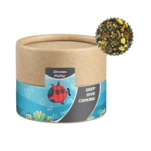 40 g Zitronen-Pfeffer in Kraftpapierdose Mini mit Werbeetikett