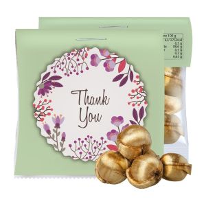 15 g Express Goldnüsse Bonbons im Flowpack mit Werbereiter