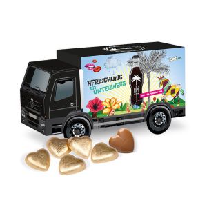 3D Präsent LKW Lindt Herzen mit Werbebedruckung