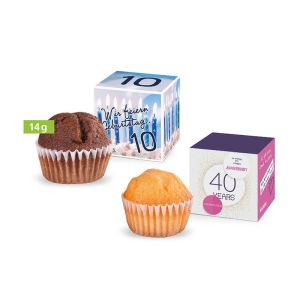 Mini Muffin im Werbewürfel mit Logodruck