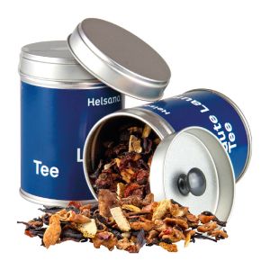 60 g Weihnachtstee Omas Bratäpfelchen in Dual-Dose mit Werbe-Etikett