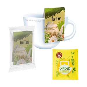Bio Beuteltee Ginger Lemon mit Werbereiter und Bedruckung