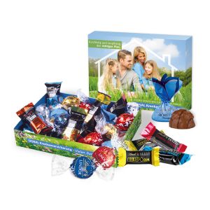 210 g Lindt feine Editions-Mischung in rechteckiger Verpackung mit Werbedruck