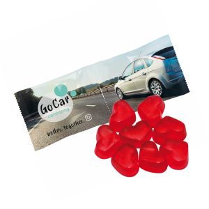 2er HARIBO rote Mini-Herzen Fruchtgummi Kettenbeutel mit Werbebedruckung