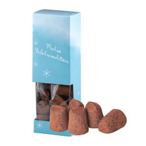 120 g Kakao-Trüffel Konfekt in Sichtfenster-Faltschachtel mit Werbedruck