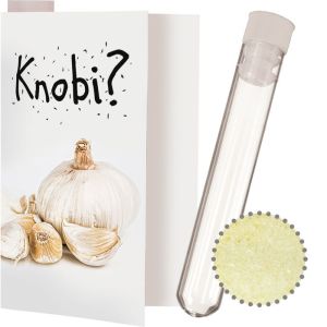 9 g Knoblauchsalz im Reagenzglas in Faltkarte mit Werbedruck