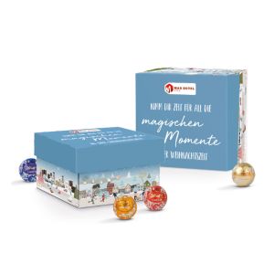 Präsentbox mit Lindt Lindor Mini Kugeln-Mix und Werbedruck