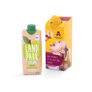 500 ml Landpark Bio Mineralwasser Sanfter Apfel Tetrapack im Werbekarton