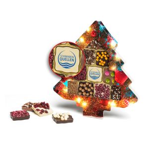 Schokini Weihnachtsbaum mit Logodruck auf der Schokolade