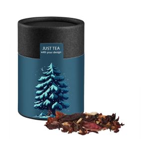 60 g Bio Weihnachts-Früchtetee in Kraftpapierdose Midi schwarz mit Werbeetikett
