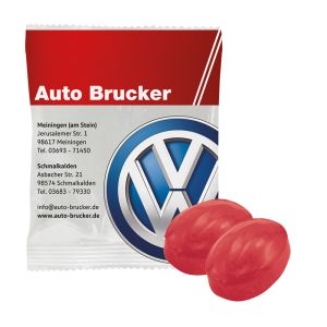 Schwarze Johannisbeere Fruchtbonbon im Duopack mit Werbedruck