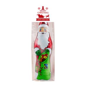 75 g Bio Schoko Weihnachtsmann im Flachbeutel mit Werbereiter