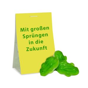 2 Fruchtgummi Frösche in Naschtasche mit Werbereiter