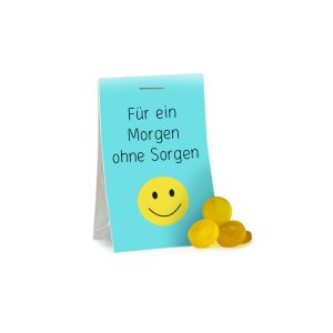 15 g gelbe Fruchtgummi-Smilies in Naschtasche mit Werbereiter