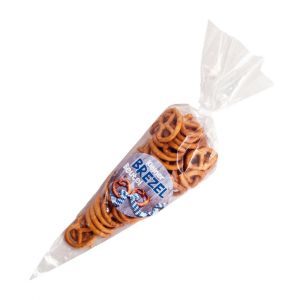 40 g Mini Brezeln in Spitztüte mit Werbeetikett
