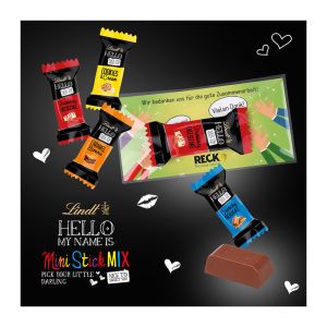 Lindt HELLO Mini Stick Werbekärtchen mit Werbedruck