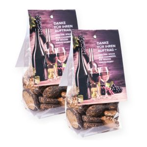 100 g Brotchips im Bodenbeutel mit Werbereiter und Logodruck