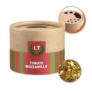 28 g Tomate-Mozzarella Gewürzmischung im Kraftpapierstreuer Mini mit Werbeetikett