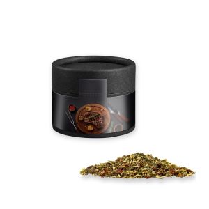 Steakgewürz in Kraftpapierdose Mini schwarz mit Werbebanderole