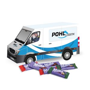 3D Präsent Transporter Milka Naps mit Werbedruck
