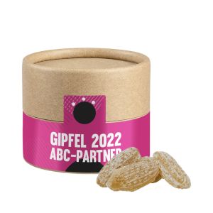45 g Ingwer Bonbons in Eco Pappdose Mini mit Werbebanderole