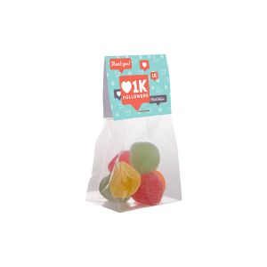 50 g Fruchtgummi mit Zucker in Standbodenbeutel mit Werbereiter