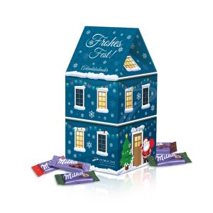 Adventskalender Haus XL mit Milka Schokolade und Rundum-Werbedruck