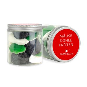 180 g Mäuse Kohle und Kröten in Naschdose mit Werbeetikett