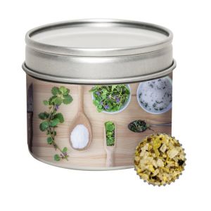75 g Bio Kräuter-Salz in Sichtfensterdose mit Werbeetikett