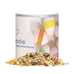 40 g Bio Müsli Sauerkirsche in Pappdose mit Werbedruck