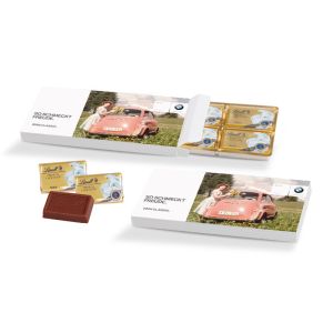 Lindt Schokotäfelchen in Präsentbox mit Werbebedruckung