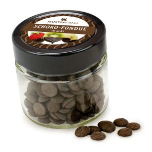 Weithalsglas Schoko-Fondue mit Werbeetikett