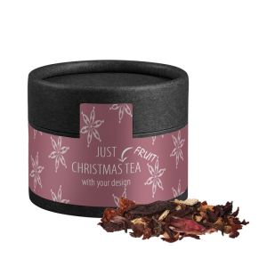 25 g Bio Weihnachts-Früchtetee in Kraftpapierdose Mini schwarz mit Werbeetikett