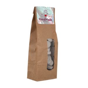 Hustenbonbons in Kraftpapiertüte mit Werbeetikett